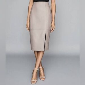 REISS Grace Leather Pencil Skirt in lamb leather